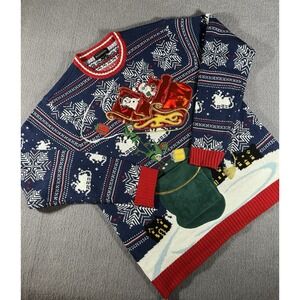 Blizzard Bay‎ Long Sleeve Mens Christmas Sled Elves Sweater Size Large L